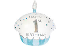 Large Shape Holographic 1st Birthday Cupcake Boy Foil Balloon H50 Packaged 67 cm x 58 cm