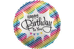 Standard HBD Rainbow Stripes Foil Balloon C40 Packaged 48 cm