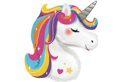 Large Shape Bright Rainbow Unicorn Foil Balloon H70 Packaged 70 cm x 78 cm