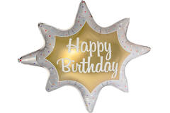 Large Shape Star HBD Gold Burst Foil Balloon H60 Packaged