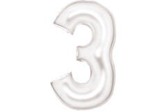Large Number Silk Lustre 3 White Foil Balloon N34 Packaged 87 cm x 52 cm