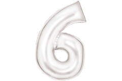 Large Number Silk Lustre 6 White Foil Balloon N34 Packaged 92 cm x 55 cm