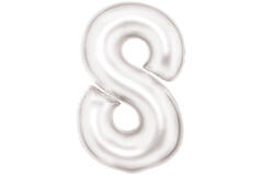 Large Number Silk Lustre 8 White Foil Balloon N34 Packaged 86 cm x 54 cm