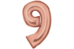Large Number Silk Lustre 9 Rose Gold Foil Balloon N34 Packaged 91 cm x 57 cm