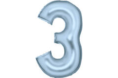 Large Number Silk Lustre 3 Pastel Blue Foil Balloon N34 Packaged 34IN 87 cm x 52 cm