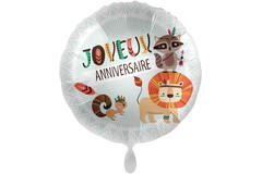Standard Joyeux Anniversaire Animals Foil Balloon round C40 packaged 43cm