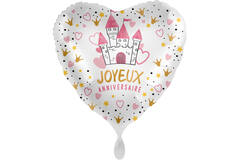 Standard Joyeux Anniversaire Castle Foil Balloon Heart C40 packaged 43cm