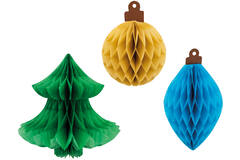 Honeycomb Hanging Decorations Winter Woodland 9 x 12 cm, 7 x 14 cm, 16 x 16 cm