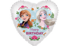 Foil Balloon - Heart Shape - Frozen Anna & Elsa "Happy BIRTHDAY" - 45 cm