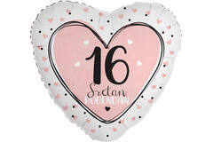 Foil Balloon - Heart Shape - " 16 Sretan ROĐENDAN" - Croatian - 45 cm