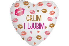 Foil Balloon - Heart Shape - "GRLIM I LJUBIM" - Croatian - 45 cm