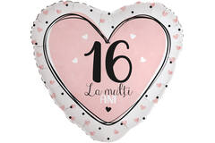 Foil Balloon - Heart Shape - "16 La mulți ANI" - Croatian - 45 cm