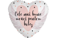 Foil Balloon - Heart Shape - "Cele mai bune urări pentru botez” - Romanian - 45 cm