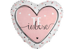 Foil Balloon - Heart Shape - "TE iubesc" - Pink - Romanian - 45 cm