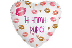 Foil Balloon - Heart Shape - “Îți trimit pupici” - Romanian - 45 cm