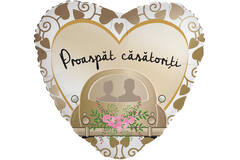 Foil Balloon - Heart Shape "Proaspăt căsătoriți" - Romanian - 45 cm