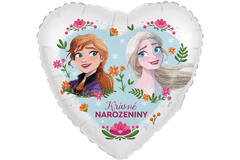 Foil Balloon - Heart Shape - Anna&Elsa "Krásné NAROZENINY" - Czech - 45 cm