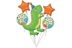 Foil Balloon Bouquet - Dino - Green and Orange - 5 pieces
