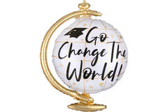 Foil Balloon - Shape - Globe with stand - "Go Change The World!"