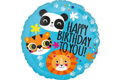 Standard Lion Tiger and Panda Happy Birthday Foil Balloon S40 Packaged