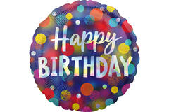 Foil Balloon - "Happy BIRTHDAY" - Holographic Iridescent Dots - Blue - 45 cm