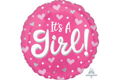 Foil Balloon - "It's A Girl!" - Hearts Dots - Pink - 45 cm