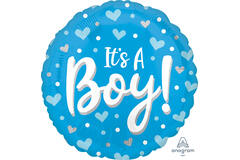 Foil Balloon - "It's A Boy!" - Hearts Dots - Blue - 45 cm