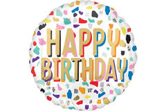 Foil Balloon – "HAPPY BIRTHDAY" – White with Confetti – 45 cm