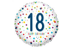 Foil Balloon - "18 HAPPY BIRTHDAY!" - Confetti - 45 cm