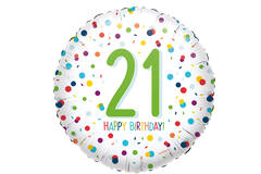 Foil Balloon - "21 HAPPY BIRTHDAY!" - Confetti - 45 cm
