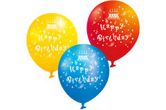 6 Latex Balloons Happy Birthday assorted 22.8 cm / 9"