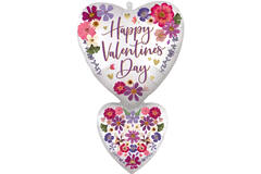 Foil Balloon - Shape - Double Hearts - "Happy Valentine's Day" - Pressed Flowers