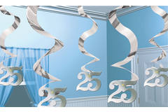 5 Swirl Decorations Silver Anniversary Foil 61 cm
