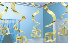 5 Swirl Decorations Gold Anniversary Foil 61 cm