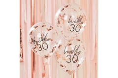 Rose Gold Confetti Filled 'Hello 30' Balloons