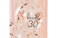 Rose Gold Confetti Filled 'Hello 30' Balloons