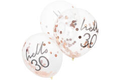 Rose Gold Confetti Filled 'Hello 30' Balloons