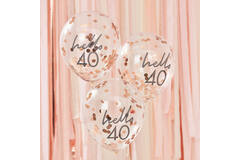 Rose Gold Confetti Filled 'Hello 40' Balloons