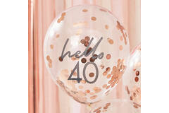 Rose Gold Confetti Filled 'Hello 40' Balloons
