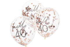 Rose Gold Confetti Filled 'Hello 40' Balloons