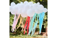 Balloon Backdrop - Balloon Garland and Streamers - White and Brights