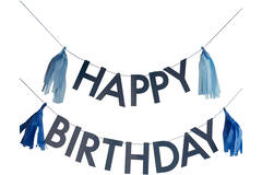 Bunting - Happy Birthday with Tassels - Blue