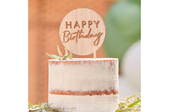 Cake Topper - Happy Birthday - Round - Wooden