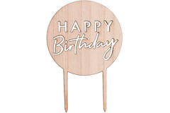 Cake Topper - Happy Birthday - Round - Wooden