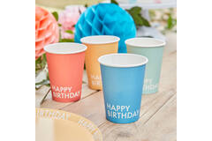Eco Paper Cups - Happy Birthday - Mixed Colours