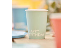 Eco Paper Cups - Happy Birthday - Mixed Colours