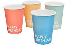 Eco Paper Cups - Happy Birthday - Mixed Colours