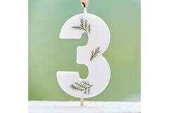 Candle - Number 3 - Pressed Foliage