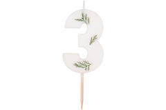 Candle - Number 3 - Pressed Foliage