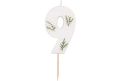 Candle - Number 9 - Pressed Foliage
